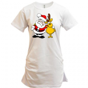 Подовжена футболка Санта з оленем