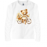 Детская футболка с длинным рукавом Плюшевый мишка на велосипеде
