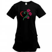 Подовжена футболка Стилізоване Серце з трояндами (Вишивка)