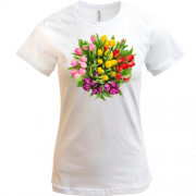 Женская футболка с букетом тюльпанов