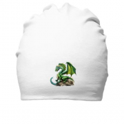 Хлопковая шапка Зеленый дракон на камне