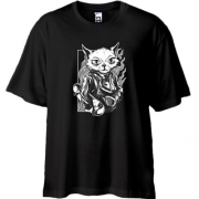 Футболка Oversize Cat with skate black and white