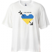 Футболка Oversize Love Ukraine (желто-синее пиксельное сердце)