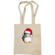 Сумка шоппер с пингвином в новогодней шапочке