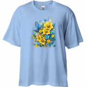 Футболка Oversize Жовто-синій квітковий арт з метеликом
