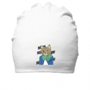 Хлопковая шапка с котом в шарфе (Yeah)