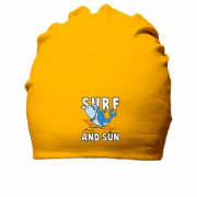 Хлопковая шапка с акулой серфингистом и надписью "Surf and sun"