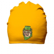 Хлопковая шапка с мопсом в зеленой шляпе