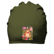 Хлопковая шапка с мишкой в цветах
