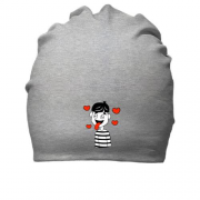 Хлопковая шапка Влюбленный парень в полосатой футболке.