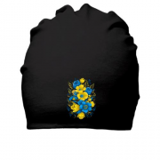 Хлопковая шапка Желто-синий цветочный арт