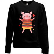Детский свитшот без начеса со свинкой в новогоднем свитере