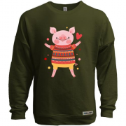 Свитшот без начеса со свинкой в новогоднем свитере