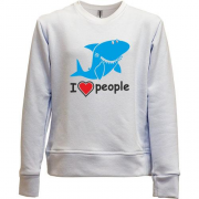 Детский свитшот без начеса с акулой "Я люблю людей"