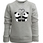 Детский свитшот без начеса с влюблёнными пандами и сердцем