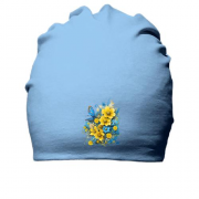 Бавовняна шапка Жовто-синій квітковий арт з метеликом