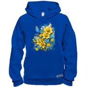 Худи BASE Желто-синий цветочный арт с бабочкой