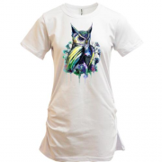 Подовжена футболка з акварельною совою (3)