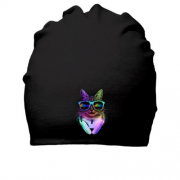 Хлопковая шапка Яркий кот в наушниках