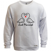 Свитшот без начеса Just married с лебедями