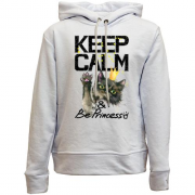 Детский худи без флиса с котенком Keep calm and be princess