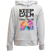 Детский худи без флиса Keep calm and colour your life с цветными зебрами