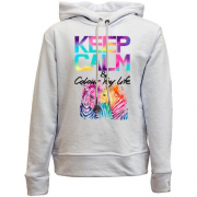 Детский худи без флиса Keep calm and colour your life с цветными зебрами (2)