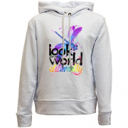Детский худи без флиса с стрекозой "Look at the world differentty"