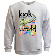 Світшот без начісу Look at the world differently з крокодилом