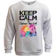 Світшот без начісу Keep calm and colour your life з кольоровими зебрами