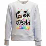 Детский свитшот без начеса Look at the world differently с пандой