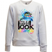 Детский свитшот без начеса Look at the world differently с дельфином