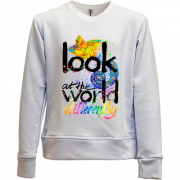 Детский свитшот без начеса Look at the world differently с хамелеоном