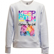 Детский свитшот без начеса Keep calm and colour your life с цветными зебрами (2)