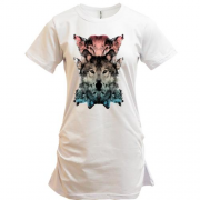 Подовжена футболка з вовками - арт