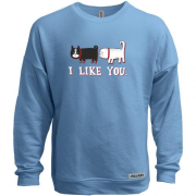 Свитшот без начеса с котами и надписью "i like you"