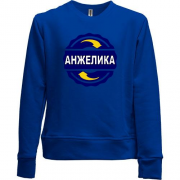 Детский свитшот без начеса с именем Анжелика в круге