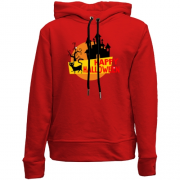 Детский худи без флиса с чёрным котом и замком "Happy Halloween"