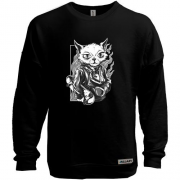 Свитшот без начеса Cat with skate black and white