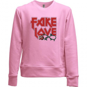 Детский свитшот без начеса с надписью "Fake love"