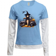 Комбинированный лонгслив Halloween-Ведьма на старой машине