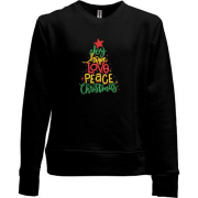Детский свитшот без начеса Love, Peace, Christmas (Вышивка)