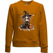 Детский свитшот без начеса Halloween-Ведьма с котиком (2)