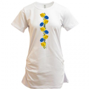 Подовжена футболка з жовто-блакитними кольорами у стилі вишиванки