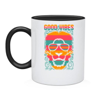 Чашка с надписью "Good vibes" и львом
