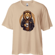 Футболка Oversize Лев с чашкой кофе
