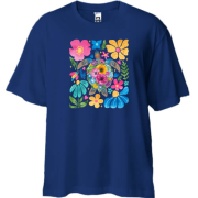 Футболка Oversize с черепахой из цветов