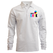 Лонгслив поло с надписью "i work in CMYK"