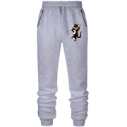 Штаны из футера без начеса с черным котом и банджо