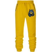 Штани з футера без начісу з жовто-синім міфічним вовком